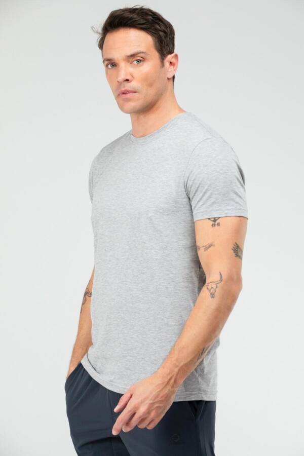 Açık Gri Regular Pamuklu Bisiklet Yaka Kısa Kol Basic Erkek Tişört XF1708 - Speedlife (1)