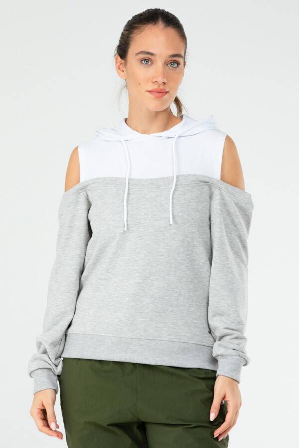 Açık Gri Regular Pamuklu Kapüşonlu Kadın Sweatshirt sc1178 - Speedlife