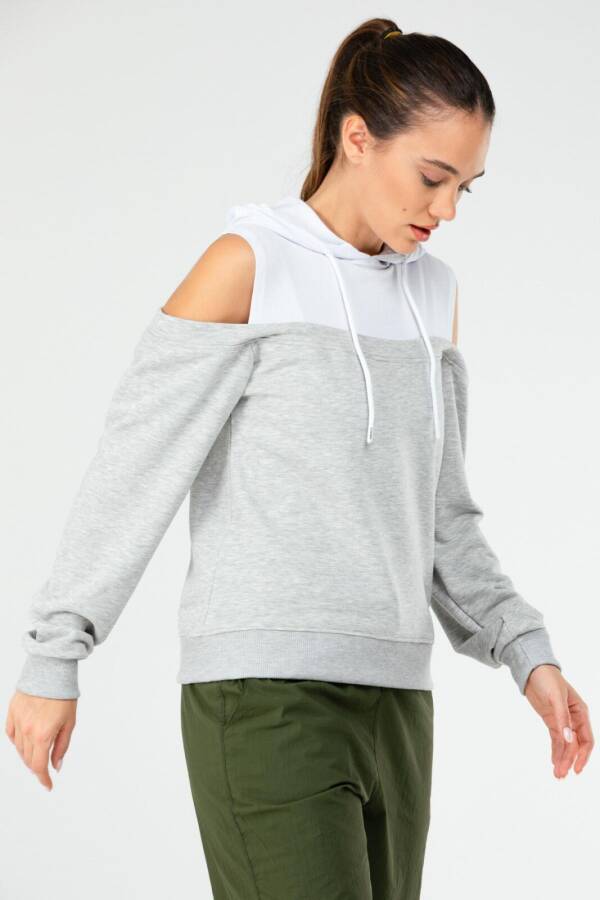Açık Gri Regular Pamuklu Kapüşonlu Kadın Sweatshirt sc1178 - Speedlife (1)