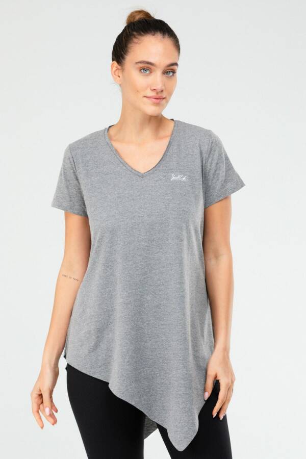 Açık Gri Regular Pamuklu V Yaka Kısa Kol Kadın Tişört sf0388 - Speedlife