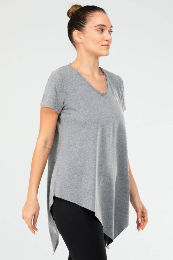 Açık Gri Regular Pamuklu V Yaka Kısa Kol Kadın Tişört sf0388 - Speedlife (1)