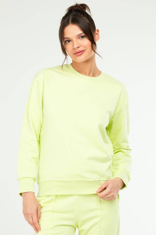 AÇIK YEŞİL Oversize Basic Pamuklu Bisiklet Yaka Uzun Kol Kadın Sweatshirt SC1241 - Speedlife