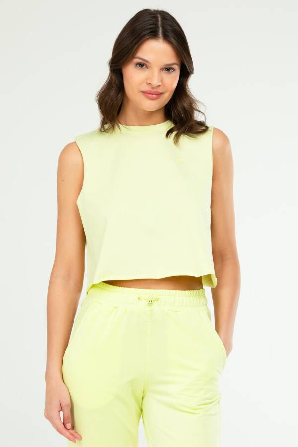 Açık Yeşil Regular Basic 100% Pamuk Bisiklet Yaka Kolsuz Crop Kadın Atlet sf0749 - Speedlife