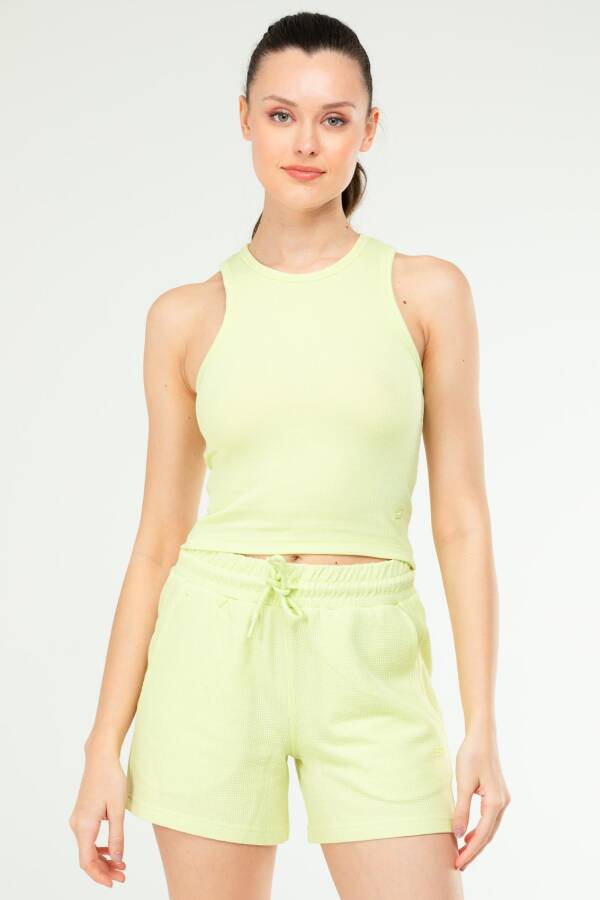 Açık Yeşil Slim Fit Basic Kaşkorse Bisiklet Yaka Kısa Kol Crop Kadın Body SF0762 - Speedlife