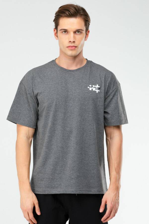 Antrasit Oversize Pamuklu Bisiklet Yaka Kısa Kol Erkek Tişört xf1599 - Speedlife