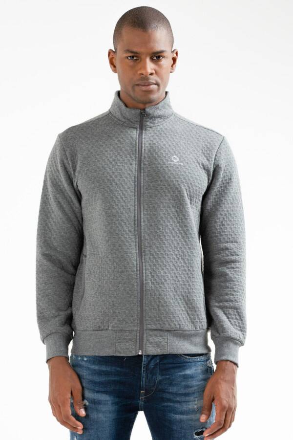 Antrasit Regular Kapitone Dik Yaka Erkek Sweatshirt xc2165 - Speedlife