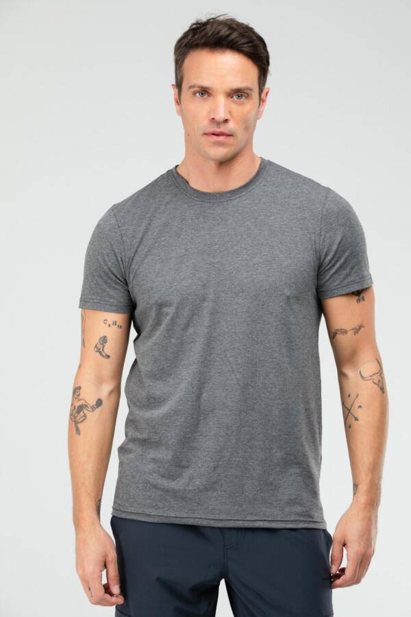 Antrasit Regular Pamuklu Bisiklet Yaka Kısa Kol Basic Erkek Tişört XF1708 - Speedlife