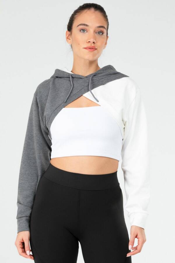 Antrasit Regular Pamuklu Kapüşonlu Crop Kadın Sweatshirt sc1180 - Speedlife