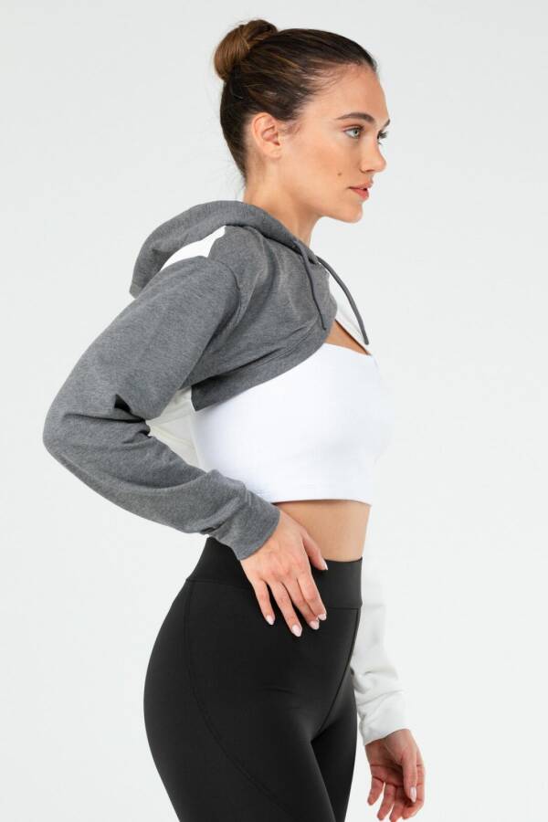 Antrasit Regular Pamuklu Kapüşonlu Crop Kadın Sweatshirt sc1180 - Speedlife (1)