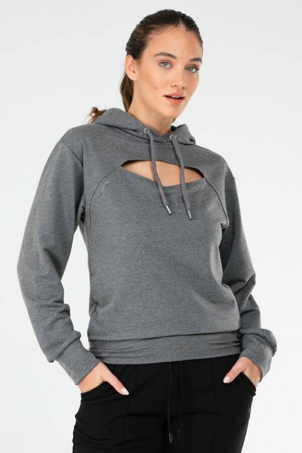 Antrasit Regular Pamuklu Kapüşonlu Kadın Sweatshirt sc1177 - Speedlife