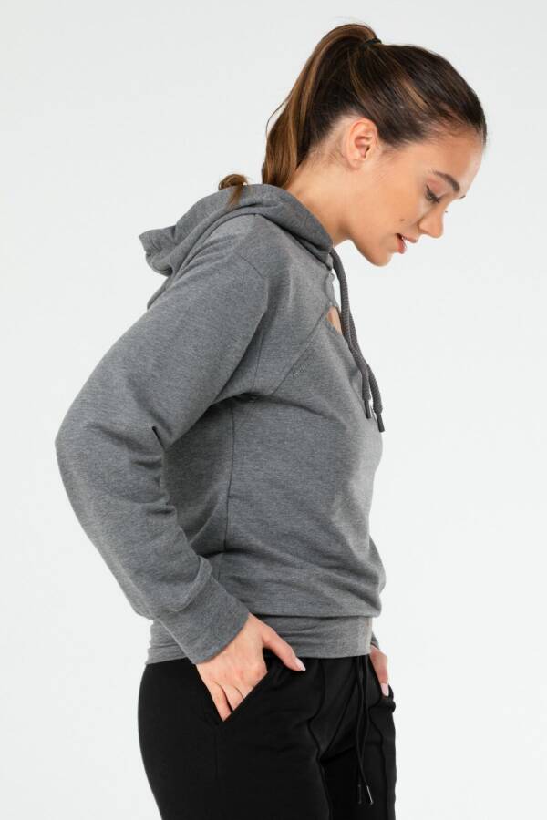 Antrasit Regular Pamuklu Kapüşonlu Kadın Sweatshirt sc1177 - Speedlife (1)