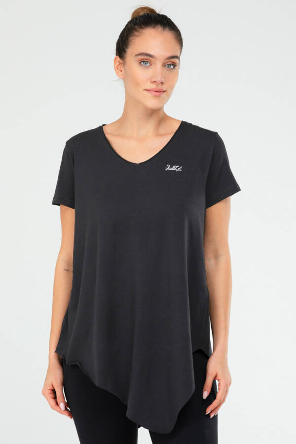 Antrasit Regular Pamuklu V Yaka Kısa Kol Kadın Tişört sf0388 - Speedlife