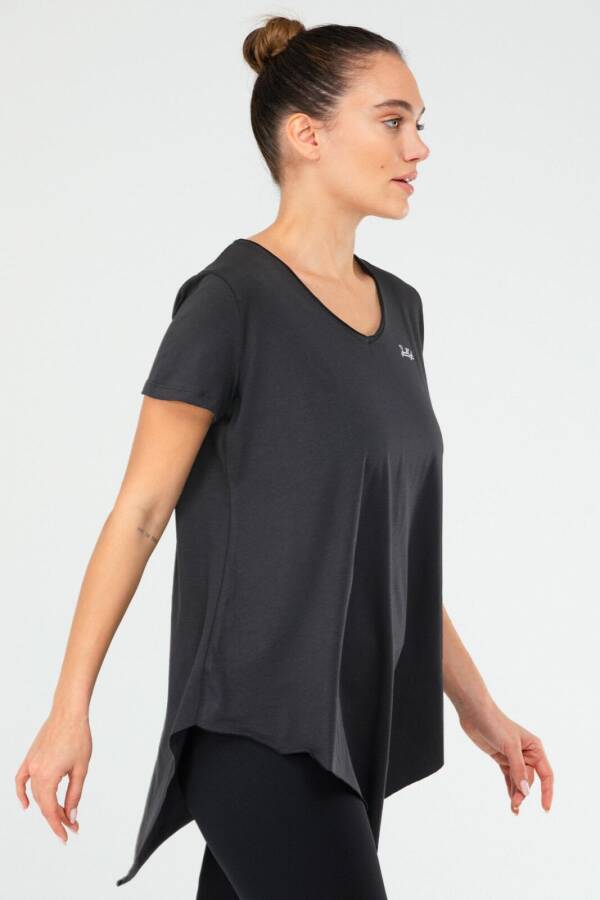 Antrasit Regular Pamuklu V Yaka Kısa Kol Kadın Tişört sf0388 - Speedlife (1)