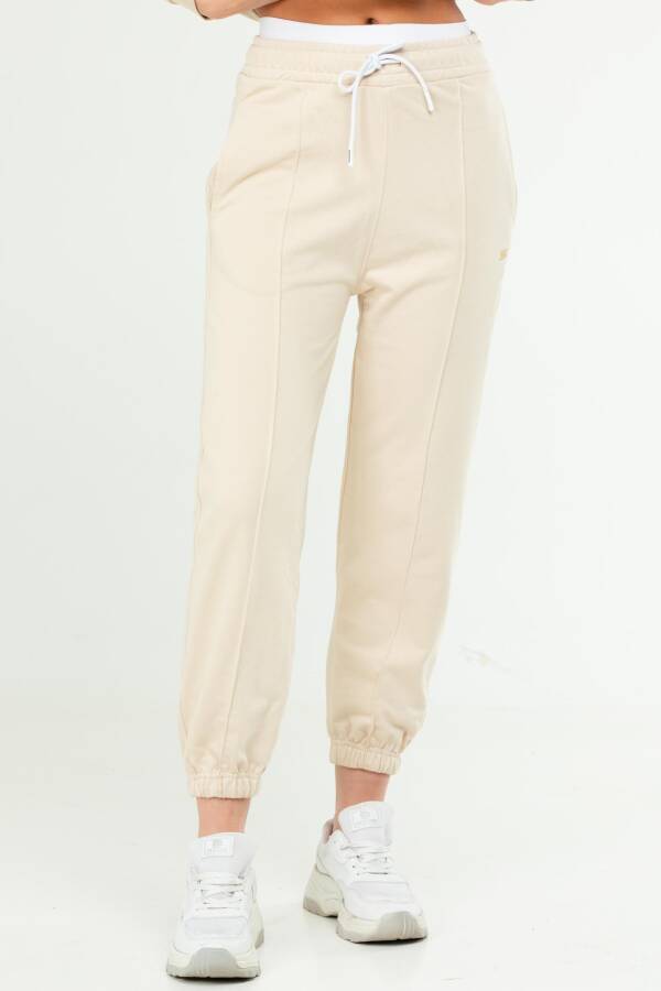 Bej Oversize Basic Pamuklu Yüksek Bel Lastik Paça Kadın Eşofman Alt SD1000 - Speedlife