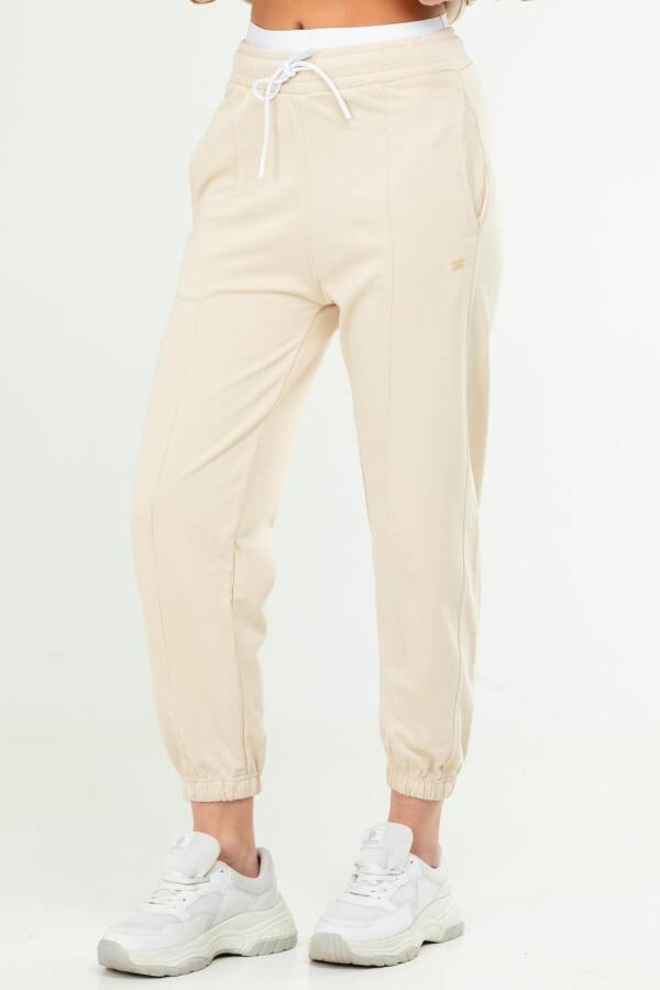 Bej Oversize Basic Pamuklu Yüksek Bel Lastik Paça Kadın Eşofman Alt SD1000 - Speedlife (1)