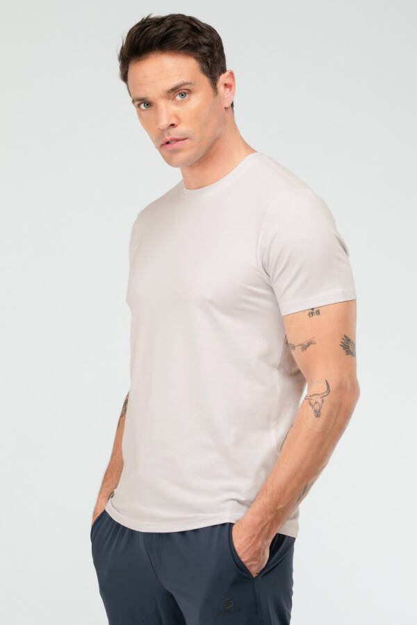 Bej Regular Pamuklu Bisiklet Yaka Kısa Kol Basic Erkek Tişört XF1708 - Speedlife (1)