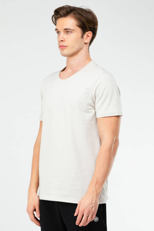 Bej Regular Pamuklu V Yaka Erkek Tişört xf1606 - Speedlife (1)