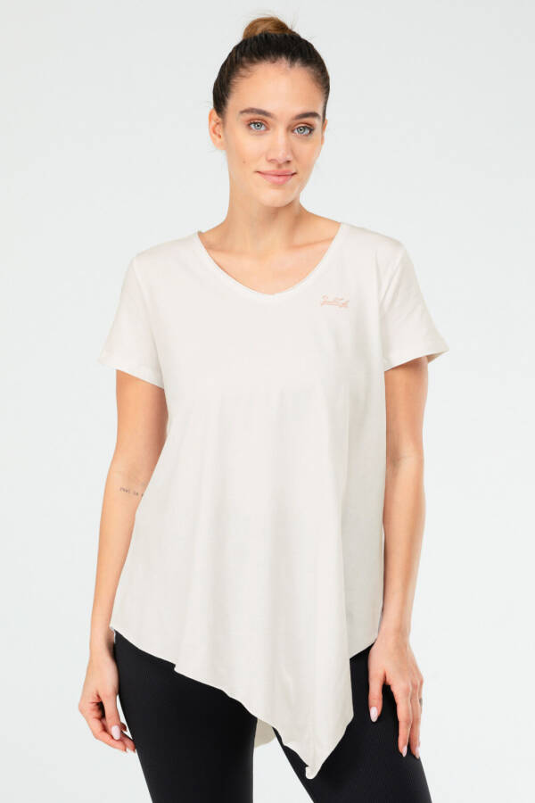 Bej Regular Pamuklu V Yaka Kısa Kol Kadın Tişört sf0388 - Speedlife