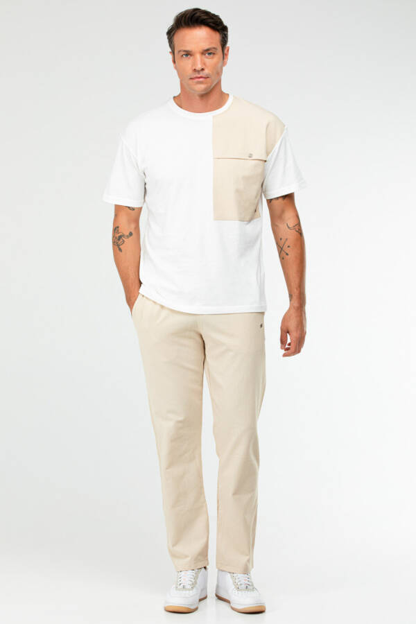 Beyaz Bej Oversize Pamuklu O Yaka Kısa Kol Erkek Eşofman Takım xb0094 - Speedlife