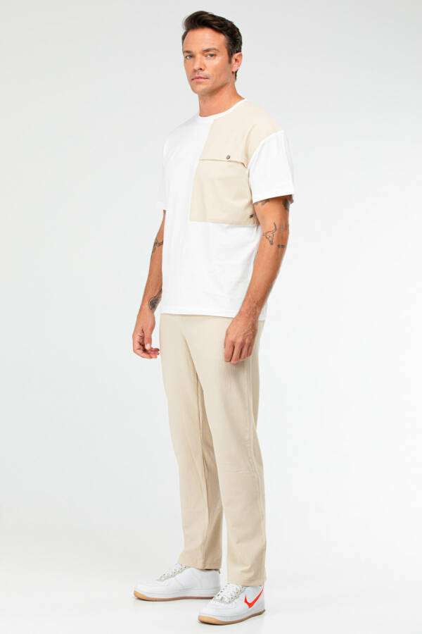 Beyaz Bej Oversize Pamuklu O Yaka Kısa Kol Erkek Eşofman Takım xb0094 - Speedlife (1)