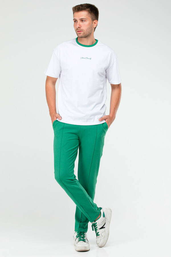 Beyaz Benetton Yeşili Oversize Bisiklet Yaka Basic Erkek Eşofman Takım xb0093 - Speedlife