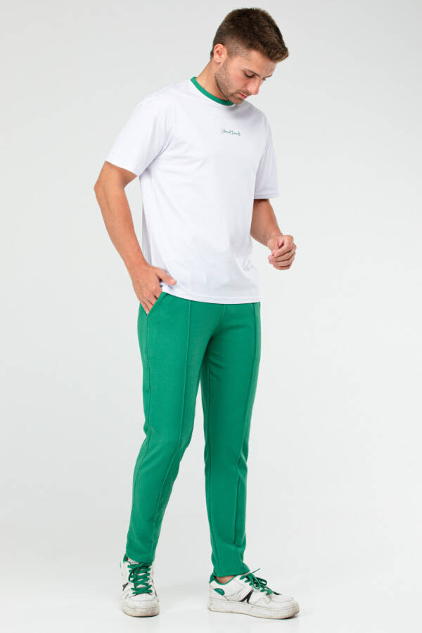 Beyaz Benetton Yeşili Oversize Bisiklet Yaka Basic Erkek Eşofman Takım xb0093 - Speedlife (1)