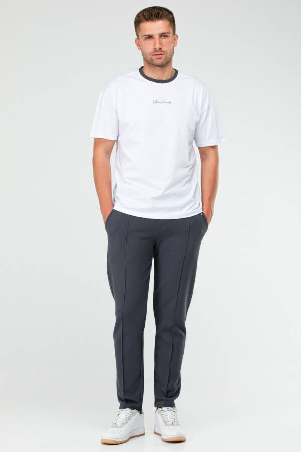 Beyaz Füme Oversize Bisiklet Yaka Basic Erkek Eşofman Takım xb0093 - Speedlife