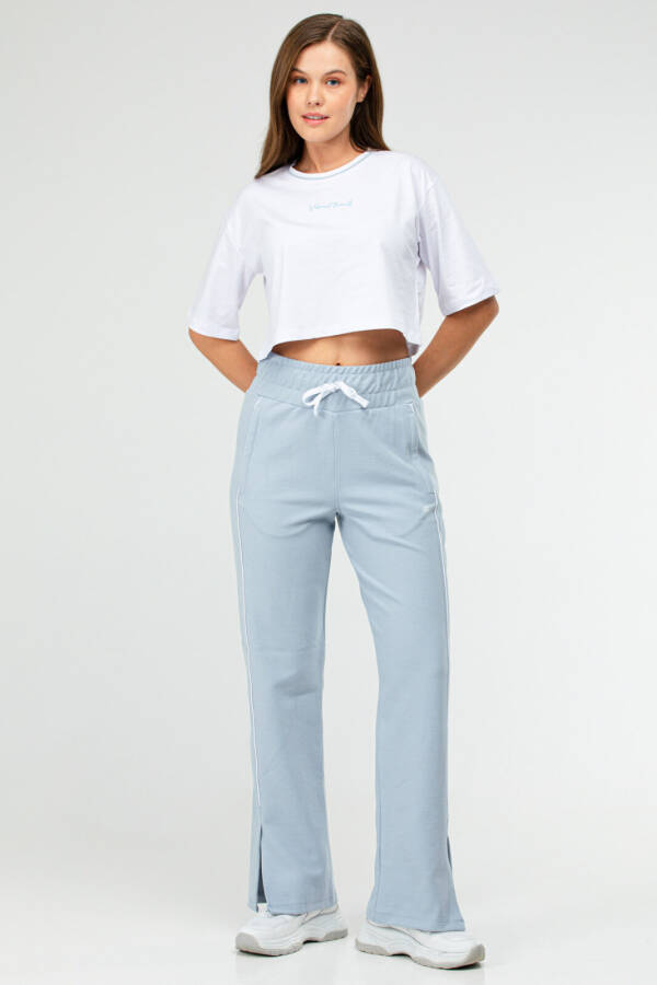 Beyaz Mavi Oversize 100% Pamuk O Yaka Geniş Paça Kadın Eşofman Takım sb0893 - Speedlife