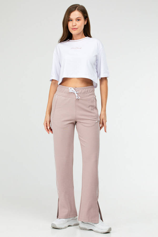 Beyaz Pembe Oversize 100% Pamuk O Yaka Geniş Paça Kadın Eşofman Takım sb0893 - Speedlife