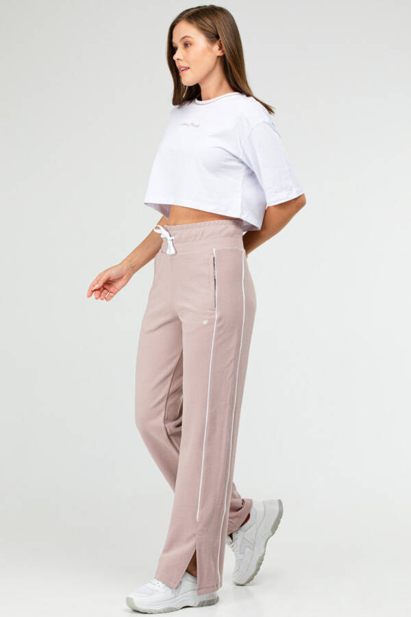 Beyaz Pembe Oversize 100% Pamuk O Yaka Geniş Paça Kadın Eşofman Takım sb0893 - Speedlife (1)