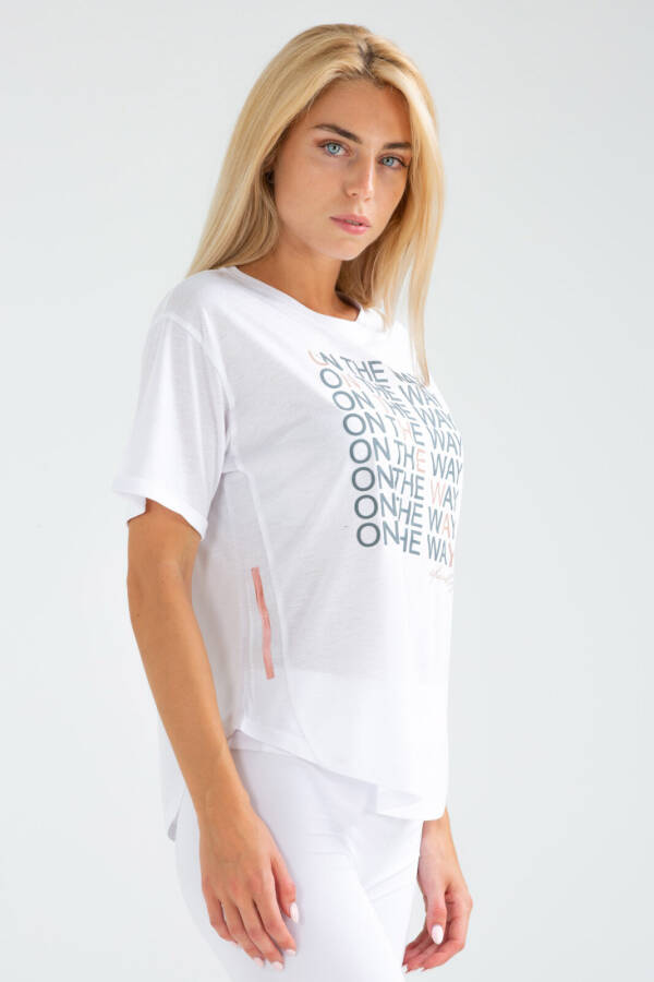 Beyaz Regular Örgü Desen Bisiklet Yaka Kısa Kol Kadın Tişört sf0386 - Speedlife (1)