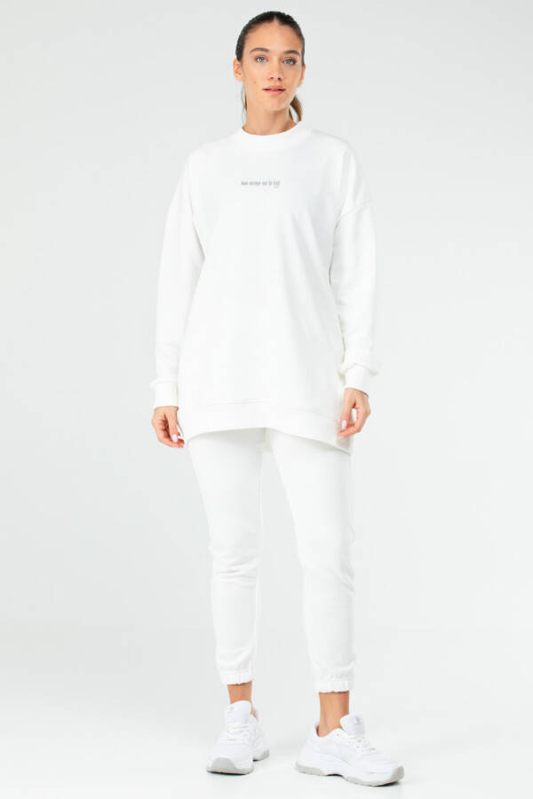 Beyaz Regular Pamuklu Bisiklet Yaka Basic Kadın Tunik Takım sa2619 - Speedlife