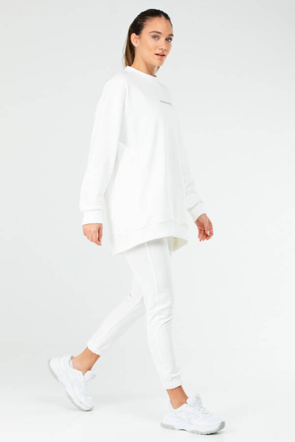 Beyaz Regular Pamuklu Bisiklet Yaka Basic Kadın Tunik Takım sa2619 - Speedlife (1)