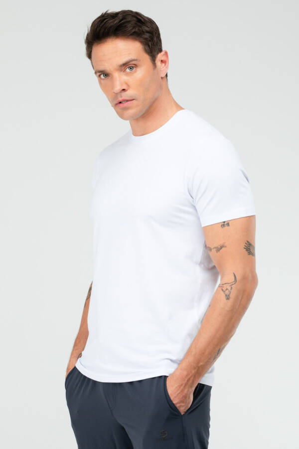 Beyaz Regular Pamuklu Bisiklet Yaka Kısa Kol Basic Erkek Tişört XF1708 - Speedlife (1)