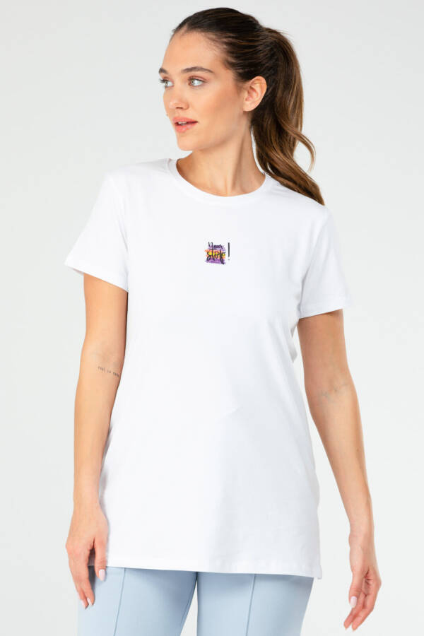 Beyaz Regular Pamuklu Bisiklet Yaka Kısa Kol Kadın Tişört sf0646 - Speedlife