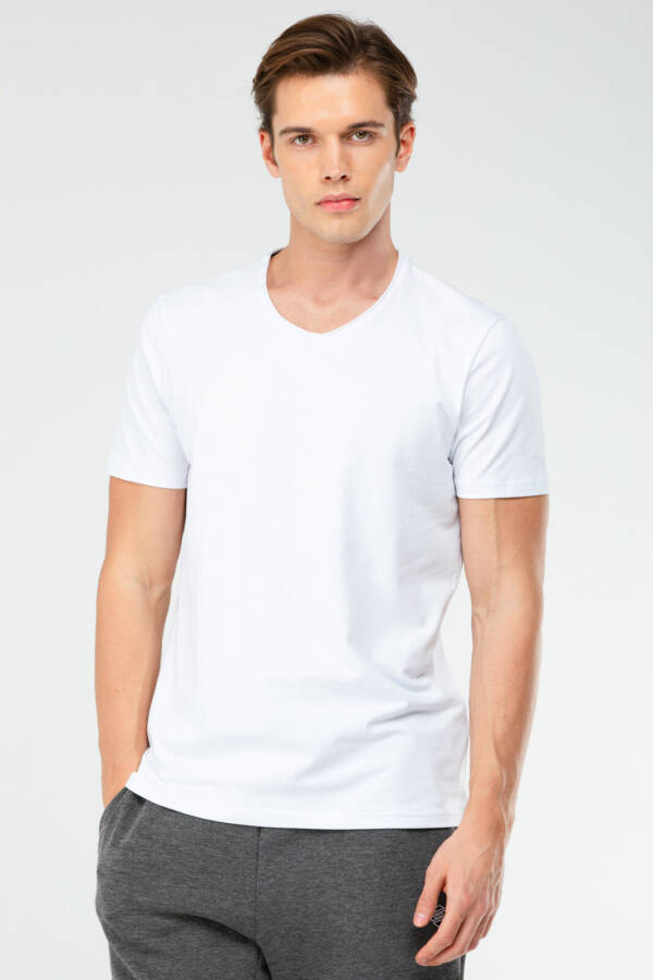 Beyaz Regular Pamuklu V Yaka Erkek Tişört xf1606 - Speedlife
