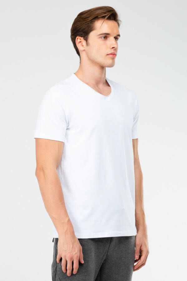 Beyaz Regular Pamuklu V Yaka Erkek Tişört xf1606 - Speedlife (1)