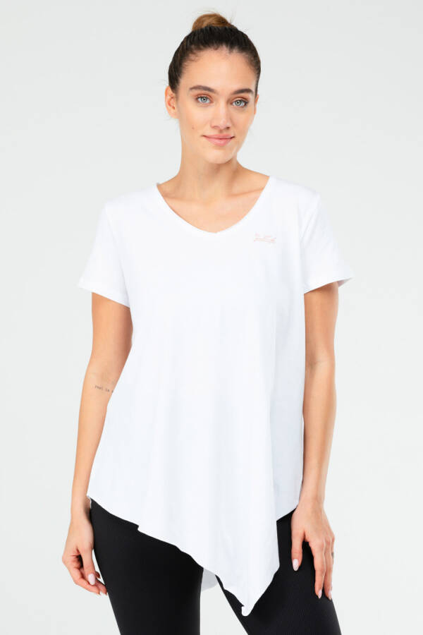 Beyaz Regular Pamuklu V Yaka Kısa Kol Kadın Tişört sf0388 - Speedlife