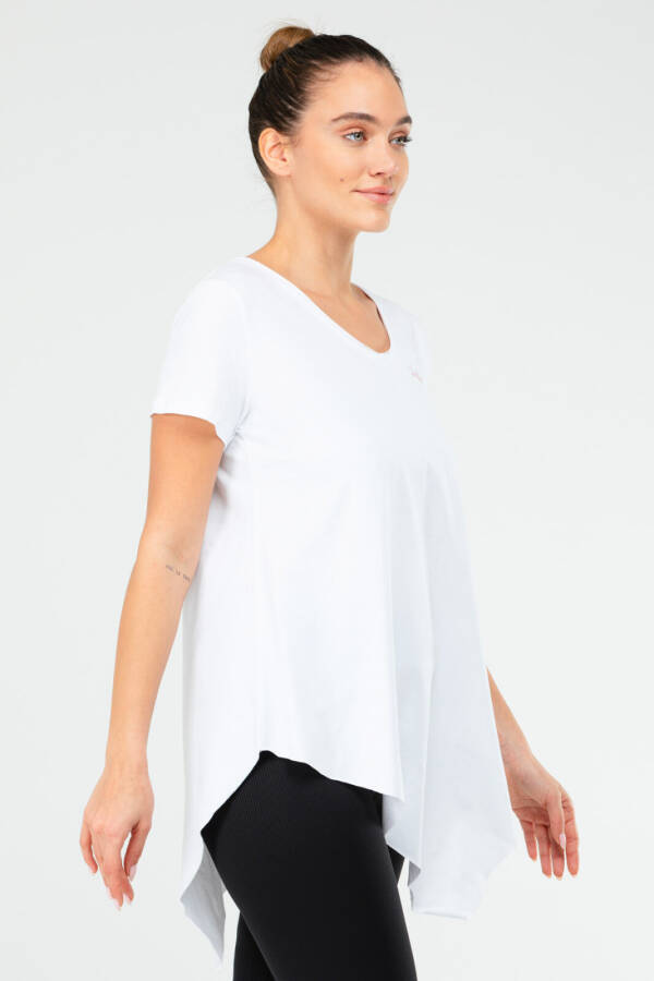 Beyaz Regular Pamuklu V Yaka Kısa Kol Kadın Tişört sf0388 - Speedlife (1)