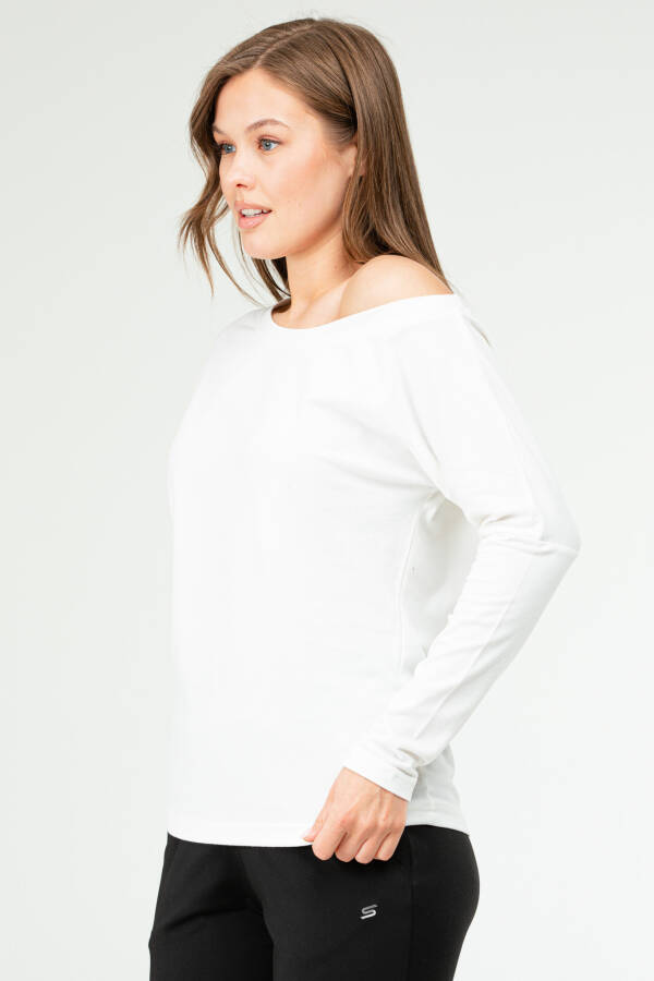 Beyaz - Siyah Basic Pamuklu Açık Yaka Uzun Kol Kadın Sweatshirt sc1244 - Speedlife (1)