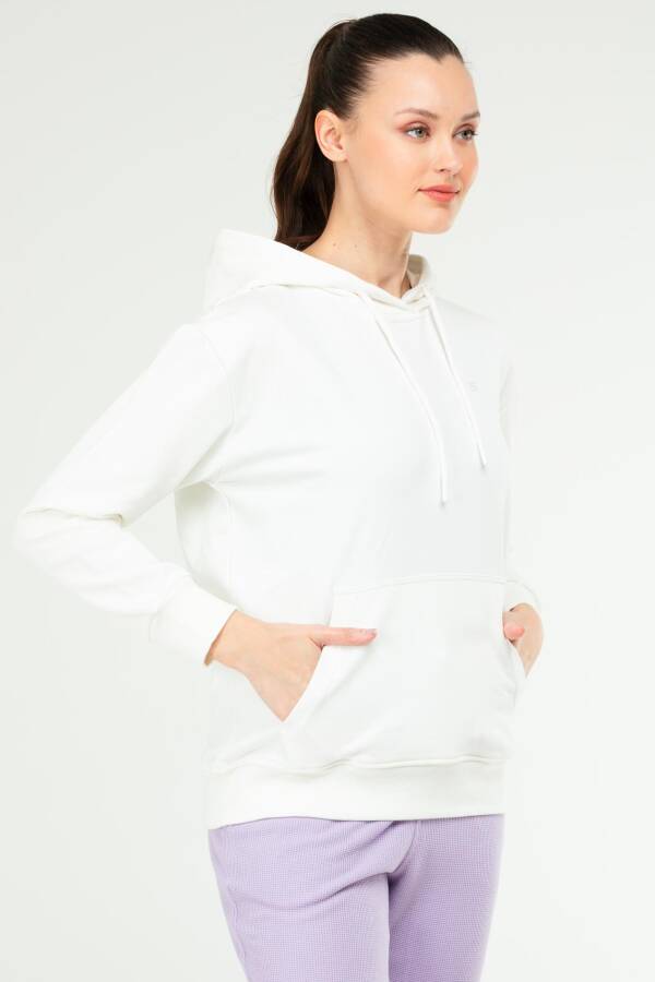 Beyaz - Siyah Oversize Basic Pamuklu Kapüşonlu Kanguru Cep Kadın Sweatshirt SC1242 - Speedlife (1)