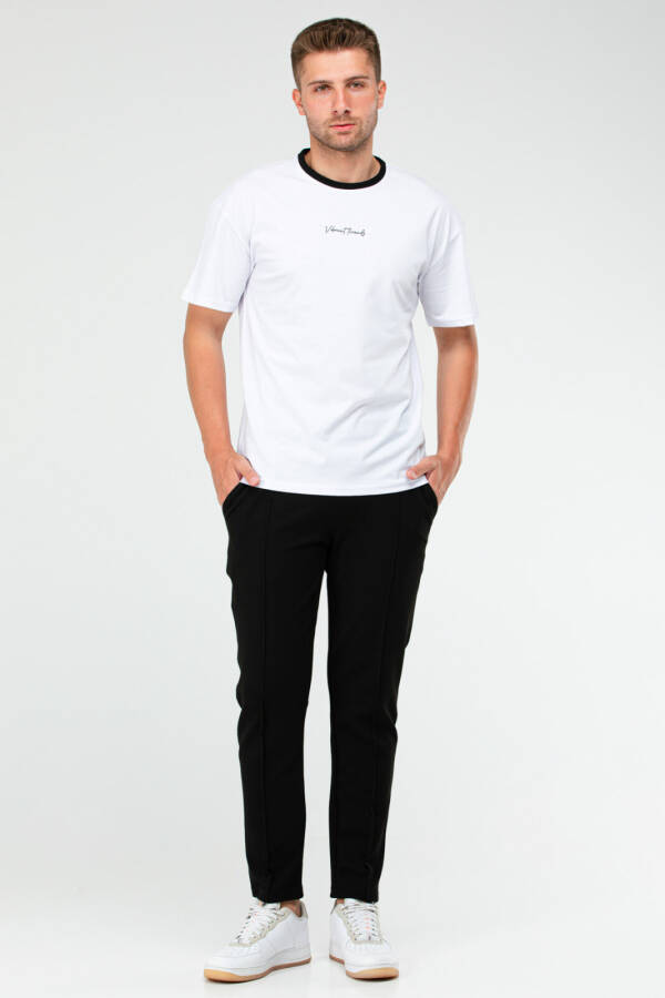 Beyaz Siyah Oversize Bisiklet Yaka Basic Erkek Eşofman Takım xb0093 - Speedlife