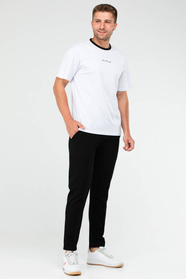 Beyaz Siyah Oversize Bisiklet Yaka Basic Erkek Eşofman Takım xb0093 - Speedlife (1)