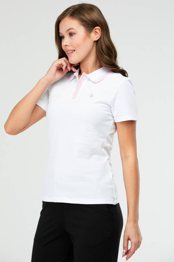 Beyaz Slim Fit Basic 100% Pamuk Kısa Kol Polo Yaka Kadın Tişört sf0684 - Speedlife (1)