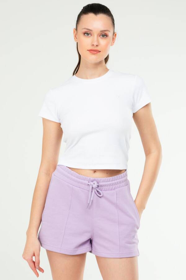 Beyaz Slim Fit Basic Kaşkorse Bisiklet Yaka Kısa Kol Crop Kadın Body sf0757 - Speedlife