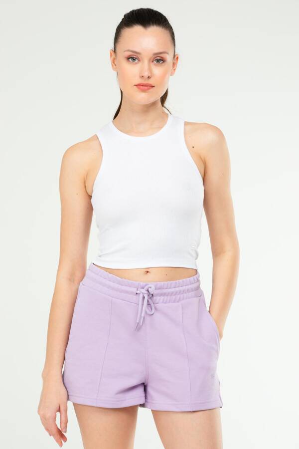 Beyaz Slim Fit Basic Kaşkorse Bisiklet Yaka Kısa Kol Crop Kadın Body SF0762 - Speedlife