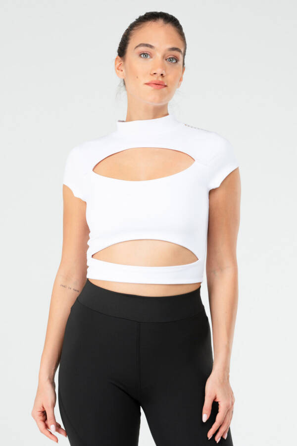 Beyaz Slim Fit Micro Yarım Balıkçı Yaka Kadın Sporcu Sütyeni Bra sf0644 - Speedlife