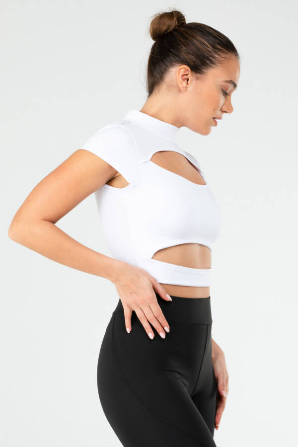 Beyaz Slim Fit Micro Yarım Balıkçı Yaka Kadın Sporcu Sütyeni Bra sf0644 - Speedlife (1)