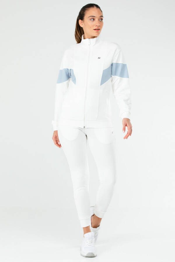 Beyaz Slim Fit Pamuklu Dik Yaka Kadın Eşofman Takım sa2621 - Speedlife