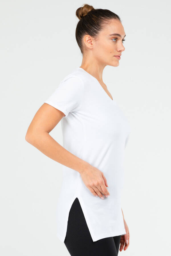 Beyaz Slim Fit Pamuklu V Yaka Kısa Kol Kadın Tişört sf0390 - Speedlife (1)